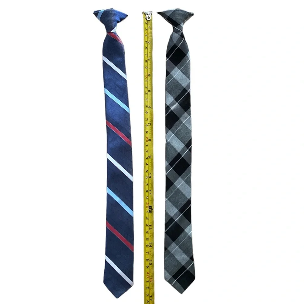 Set of 2 Boys Clip On Ties for Formal Events—Striped & Plaid New Without Tags